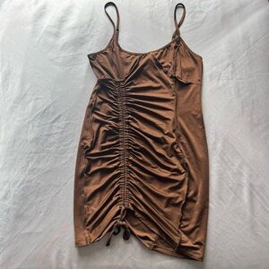 Fashion Nova Brown Ruched Bodycon Mini Dress
